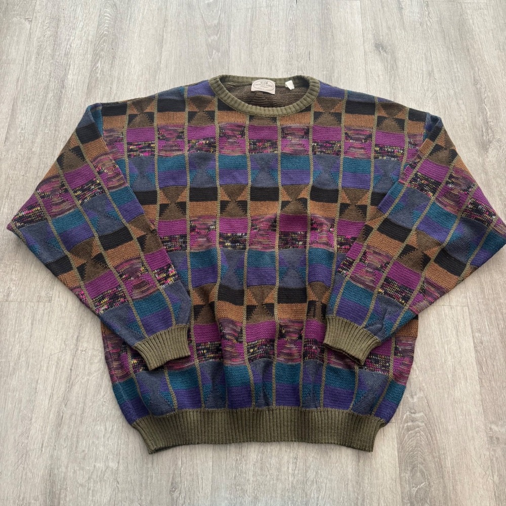 Pronto Uomo Vintage Geometric Knit Sweater Mens XL Made in Italy Multicolor